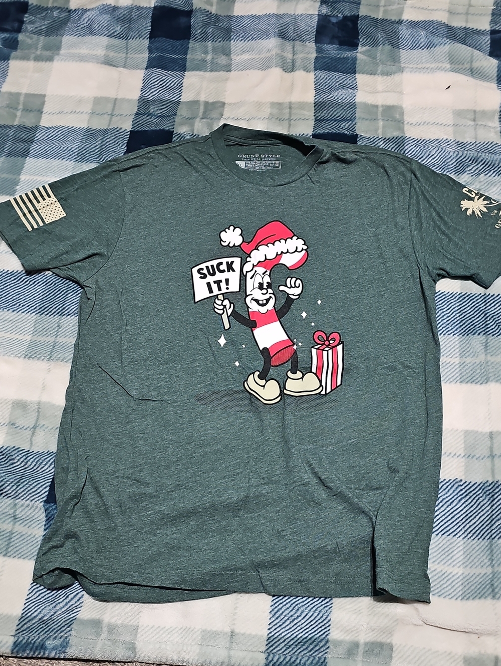 Grunt Style Green Holiday Candy Cane Graphic Tee